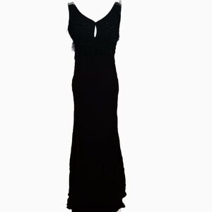 Nostalgia vintage evening long black dress with beaded top. Size L